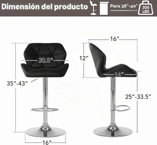 Vista 2 de GOTMINSI Taburete de bar giratorio de piel sintética de altura ajustable de 360° con respaldo, taburete de altura de mostrador para isla de cocina