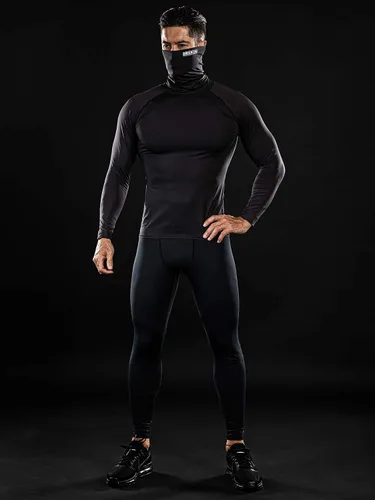 Vista 3 de DRSKIN 2 or 1 Pack Men's MASK Turtleneck Compression Shirts Top Long Sleeve Sports Baselayer Running Thermal Athletic Workout