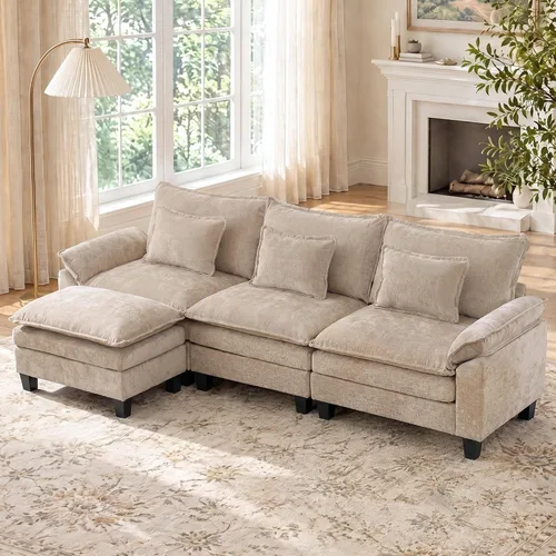 Vista 12 de IPKIG 117" Modular Sectional Cloud Couch, Modern L-Shaped Sofa with Ottoman Blanco beige