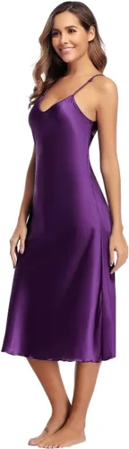 Vista 2 de Camisón de satén para mujer, camisón de satén sexy de verano para mujer, ropa de dormir larga