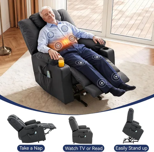 Vista 5 de Silla reclinable Power Lift para personas mayores con puertos USB y tipo C Negro