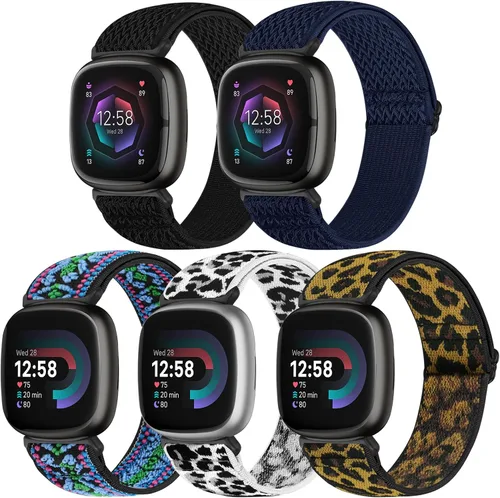 Vista 15 de Bcuckood Compatible con Fitbit Versa 4/Versa 3/Sense 2/Sense Band para mujeres y hombres, paquete de 5 correas de nailon elástico suave ajustable