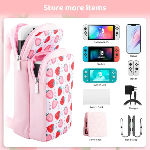 Vista 5 de GLDRAM Travel Bag Bundle for Nintendo Switch, Cute Carrying Case for Switch Lite & Switch OLED, Shoulder Bag Accessories Kit for Switch with Game