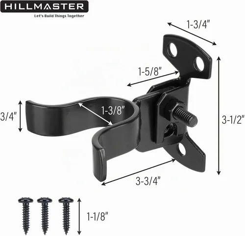 Vista 2 de HILLMASTER Pestillo de horquilla de cadena de 1-3/8 pulgadas con parte trasera plana de 1-3/8 pulgadas, pestillo de horquilla de puerta negro