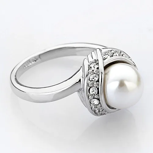 Vista 3 de Acefeel Anillos de perlas de cóctel de moda para mujer, anillo de declaración de joyería R103, Oro blanco Aleación de cobre, Perla sintética