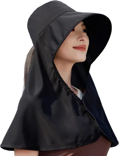 Vista 25 de HUAMULAN Sombrero de verano de ala ancha para mujer, agujero para cola de Bg8112-negro