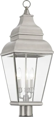 Vista 4 de Livex Lighting 2594-07 Poste exterior con pantallas de vidrio biselado transparente, bronce