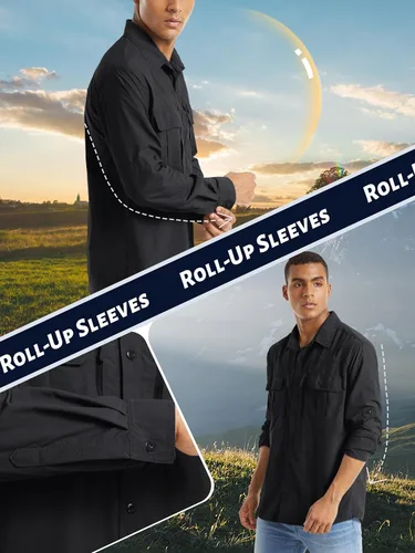 Vista 4 de TACVASEN Camisas tácticas para hombre, secado rápido, protección UV, transpirable, manga larga, senderismo, pesca, botones