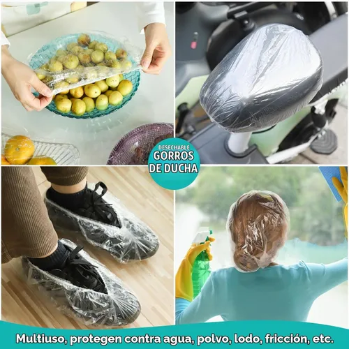 Vista 7 de LEOBRO Gorros de ducha desechables, gorro de ducha, 60 piezas de gorros de ducha desechables para mujer, de plástico transparente, para ducha