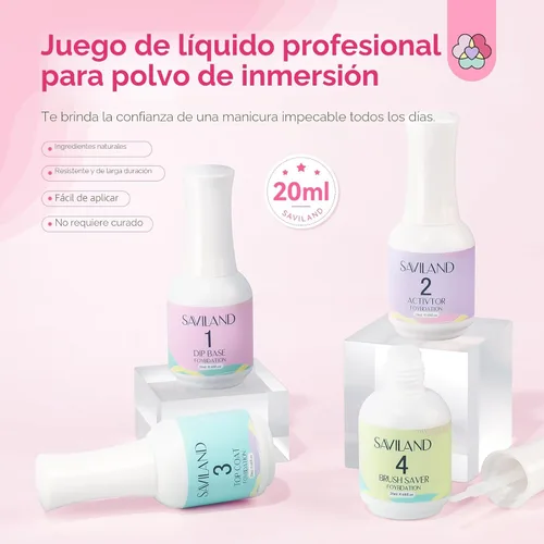 Vista 7 de SAVILAND Juego líquido de polvo de inmersión: 0.7 fl oz Ultimate Nail Dip System Essentials Liquid Base de inmersión de gran capacidad, activador