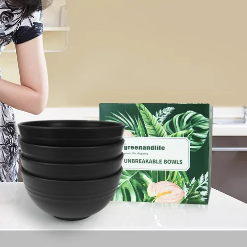 Vista 6 de Juego de 4 boles de 680 g/24 oz de paja de trigo para cereales, livianos, irrompibles, para fideos, fruta, sopa y arroz, aptos para lavavajillas