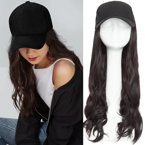 Vista 24 de S-noilite Peluca de gorra de béisbol de 6 pulgadas con peinado Bob y extensiones de cabello, gorra de béisbol recta ajustable para mujer