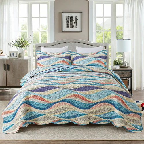 Vista 31 de HoneiLife - Juego de edredón de 3 piezas, colcha ligera de microfibra, diseño de flores silvestres, cubrecamas ligero y botánico, para todas