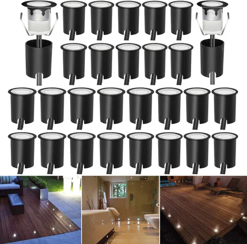 Vista 58 de Kits de luces LED empotrables para cubierta con carcasa protectora, iluminación LED de paisaje al aire libre IP67 impermeable, CC 12 V de bajo Azul