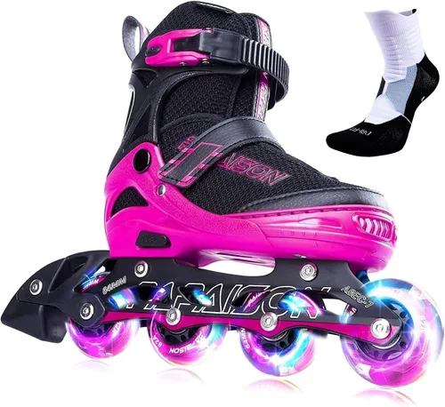 Vista 9 de PAPAISON Patines en línea ajustables para niños y adultos con ruedas completamente iluminadas, patines de ruedas para exteriores para niñas y niños