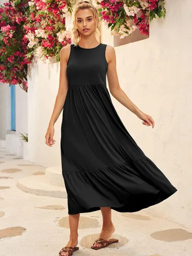 Vista 5 de LILLUSORY Vestidos de verano casuales sin mangas con cuello redondo y bolsillos para mujer