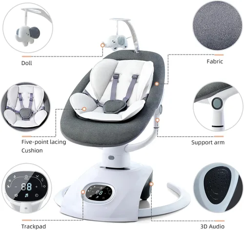 Vista 3 de VaVaSoo Mamroo - Columpio eléctrico automático para bebés con control remoto, 5 velocidades, 13 melodías, gris claro (Gary)
