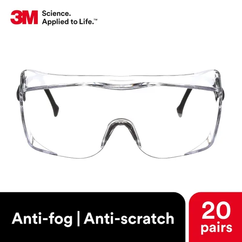 Vista 4 de 3M Gafas de seguridad, OX, se adaptan a los anteojos graduados (OTG), paquete de 20, ANSI Z87, lente transparente antivaho y marco negro