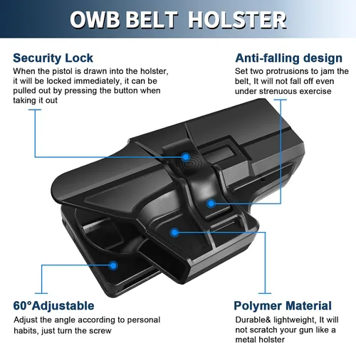 Vista 2 de Funda Glock 19, funda de polímero OWB para Glock 19, 19X, 44, 45 (Gen 1-5), Glock 23, 32 (Gen 1-4), 60 ajustables, diestros