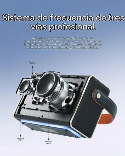 Vista 7 de YEAHBOX Starro - Altavoz Bluetooth de 3 vías con doble DSP, Bluetooth 5.3, graves y agudos ajustables, modo de ruido blanco, control de aplicación
