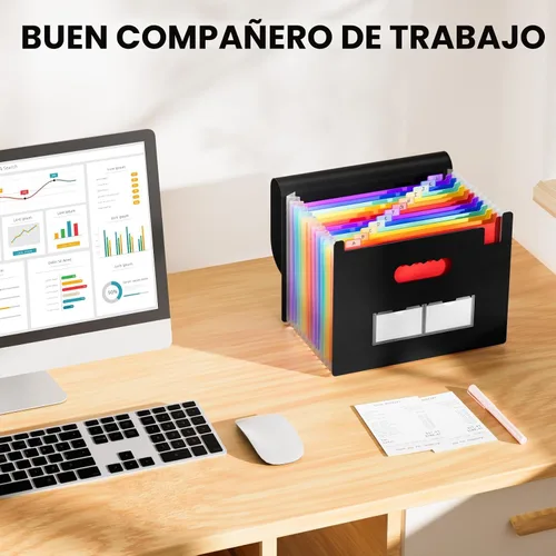 Vista 5 de Sooez - Organizador de archivos de acordeón, carpeta expandible con 13 bolsillos, organizador portátil mensual para papel, facturas, impuestos