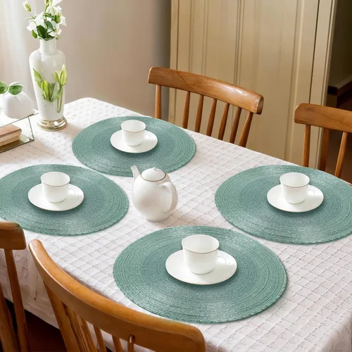 Vista 3 de 4 Piezas Manteles Individuales con Cuentas - Manteles de Mesa Redondos de Cuentas de Vidrio de 13 Pulgadas con Respaldo de Algodón - Elegantes