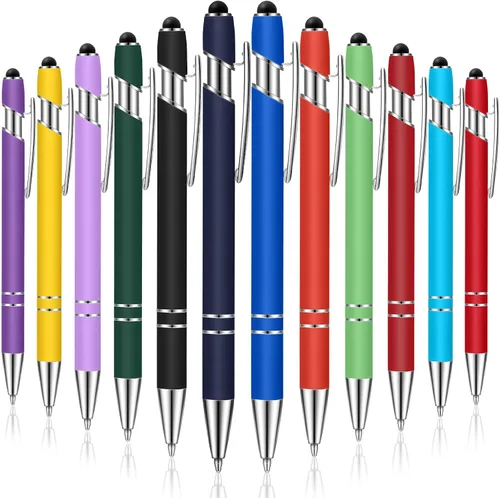 Vista 13 de Tenare 12 piezas 2 en 1 bolígrafo de metal con punta de lápiz capacitivo, bolígrafo de 1,0 mm de tinta negra para pantallas táctiles (color surtido)
