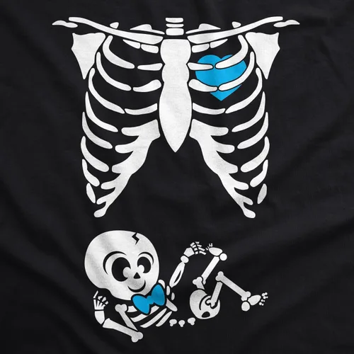 Vista 3 de Playera de disfraz para Halloween, diseño chistoso de esqueleto de bebé, para embarazadas, para madres. Bebé (varón)
