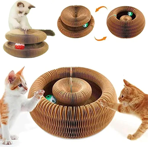 Vista 3 de Juguete para gatos de gatito, rascador de cartón para gatos, juguete mágico para gatos, juguete plegable y reciclable de acordeón para gatos
