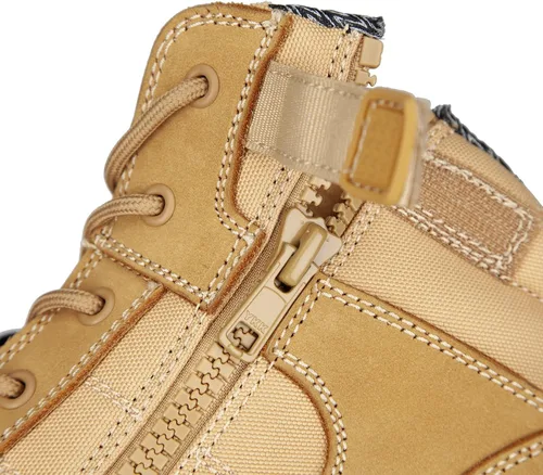 Vista 4 de Botas de trabajo para hombre, piel nobuck con puntera de acero, cremallera YKK, 6 pulgadas, SD, antipinchazos (AT501, trigo)