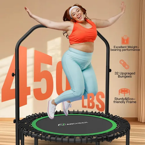 Vista 5 de ANCHEER Fitness Trampoline,40"/48" Bungee Rebounder with Adjustable Handle 450-550 LBS Capacity/Waterproof & UV-Resistant Materials Indoor &