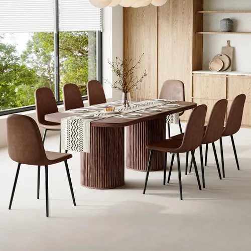 Vista 46 de Mesa de comedor extra larga de 78.7 pulgadas para 6-10 personas, mesa de cocina moderna con bases estriadas, mesa de comedor rectangular de granja