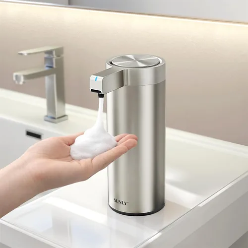 Vista 9 de SUNLY Dispensador de jabón automático sin contacto – Bomba sin obstrucciones, sensor rápido de 0.2 s, recargable USB-C, acero inoxidable resistente