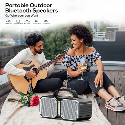 Vista 11 de BUGANI Altavoz Bluetooth de choque, portátil Bluetooth 5.3, impermeable, 60 W súper potencia, altavoz al aire libre, negro (nuevo modelo)