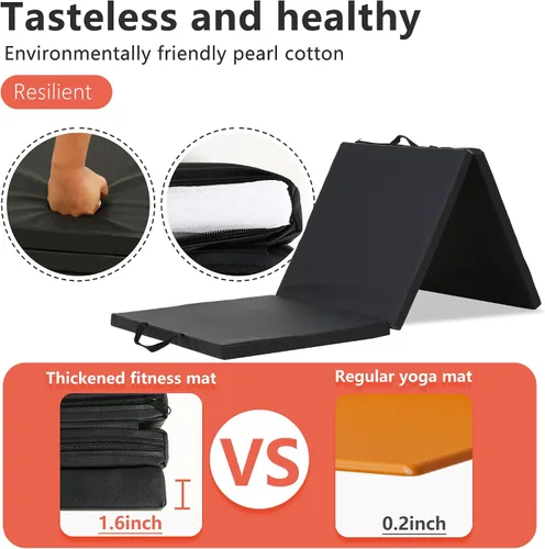 Vista 3 de PayLessHere Esterilla de gimnasia plegable para hacer rodadas, estirar, yoga y artes, piel sintética gruesa, para interiores y exteriores