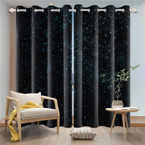 Vista 10 de Cortinas opacas de color azul marino para dormitorio de 84 pulgadas de largo con diseño de universo de dibujos animados, planeta, sala de estar
