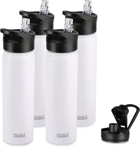 Vista 65 de HASLE OUTFITTERS Botella de agua aislada de 22 onzas, botella de agua de acero inoxidable de doble pared de boca ancha con tapa de popote y tapa