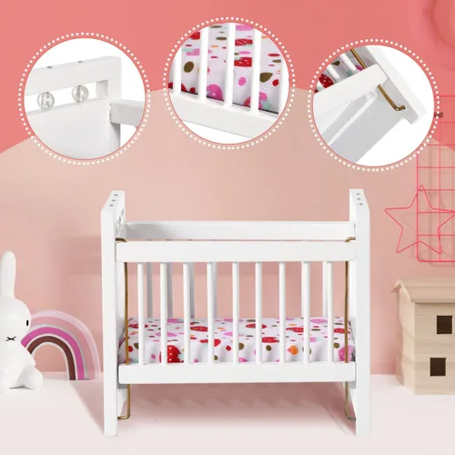 Vista 3 de Mini cuna de casa de muñecas a escala 1:12: cuna de madera para muñeca de bebé para casa de muñecas - Adorables accesorios y muebles para casa