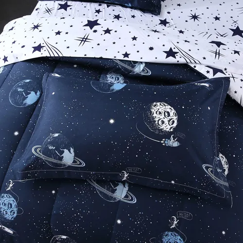 Vista 7 de Mengersi Juego de edredón de galaxia para cama Queen – 7 piezas de cama reversible con espacio de estrellas en una bolsa, juego de ropa de cama