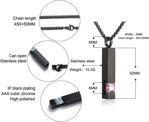 Vista 91 de YOUFENG collar con urna para cenizas, cubos de piedras natales, urna para cenizas humanas, collar de urna de cremación, relicario, recuerdo