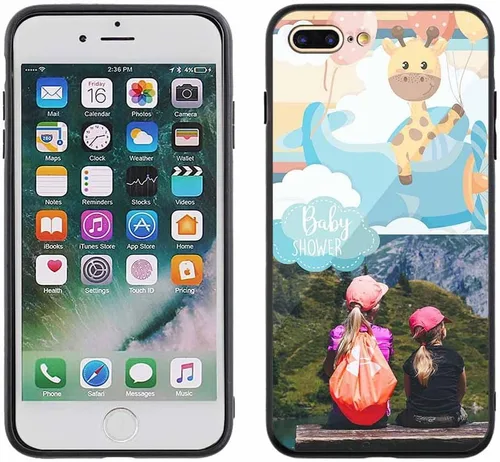 Vista 2 de Funda de teléfono personalizada para Apple iPhone 7 Plus 8 Plus, vidrio templado antiarañazos, a prueba de golpes, suave, funda de TPU suave, diseño