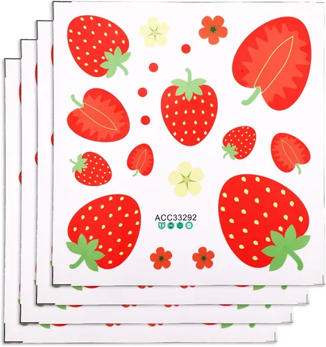 Vista 8 de 4 hojas/92 calcomanías de pared de fresa, calcomanías de pared de frutas
