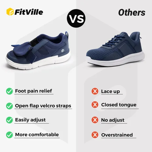 Vista 3 de FitVille Zapatos para diabéticos para hombre, extra anchos, pies hinchados, zapatos para caminar neuropatía, para aliviar el dolor de diabéticos