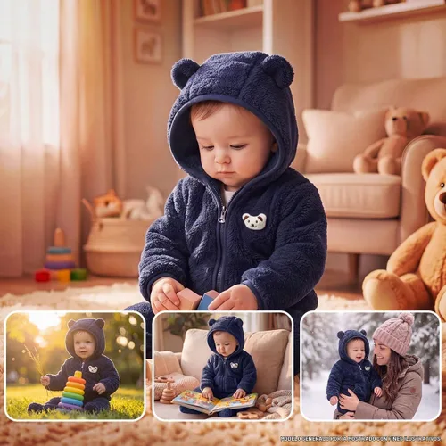Vista 2 de Chaqueta de forro polar para bebé niño y niña, ropa de invierno para niños, abrigo para niños pequeños, suéter para niños Azul