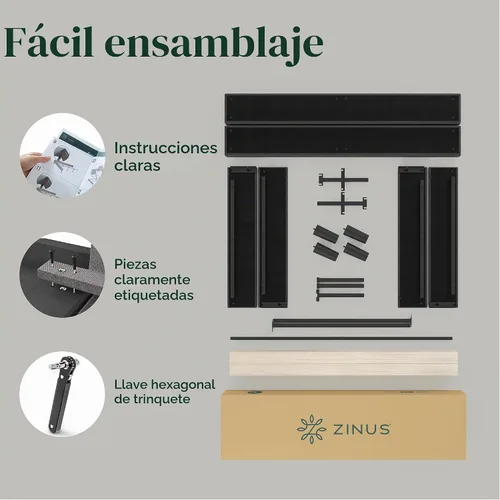 Vista 4 de Zinus Curtis - Base de cama con plataforma tapizada, base de colchón, soporte de listones de madera, no necesita somier, embalaje ecológico Gris