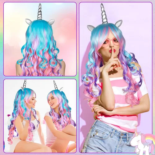Vista 5 de G.C Vestido de unicornio para niñas, disfraz de princesa con diadema y alas para niños, falda tutú de manga con vuelo, regalos de Halloween