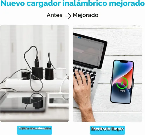 Vista 7 de Cargador inalámbrico de escritorio, JE Make IT Simple Desktop Grommet Power Almohadilla de carga inalámbrica para iPhone 16/15/14/13/12, Samsung