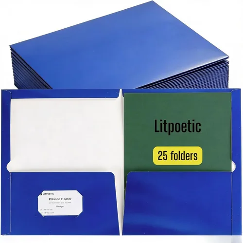 Vista 11 de Paquete de 25 carpetas de papel laminado brillante con 2 bolsillos profundos y ranura para tarjetas de visita, capacidad para 100 hojas de papel
