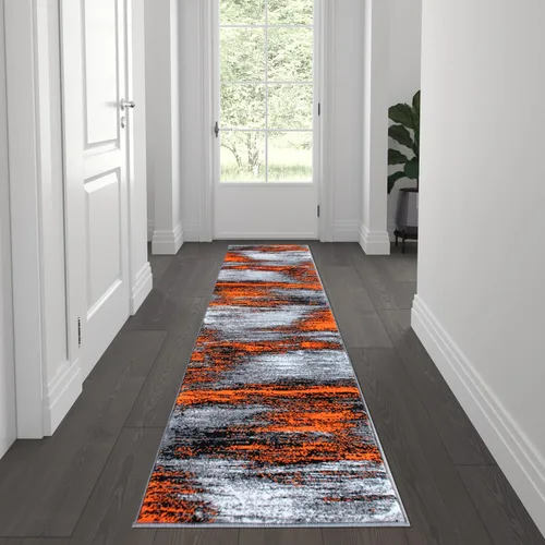 Vista 26 de Flash Furniture Rylan Collection - Alfombra contemporánea de olefinas azules, de pelo alto, 2 x 10 pies, respaldo de yute, pasillo, entrada