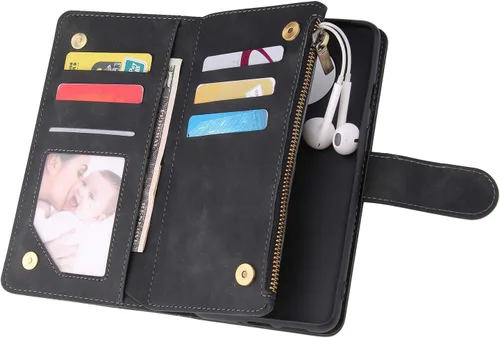 Vista 4 de Asuwish Funda compatible con OnePlus 7T, protector de pantalla de vidrio templado y tarjetero de cuero, funda para teléfono celular para OnePlus7t